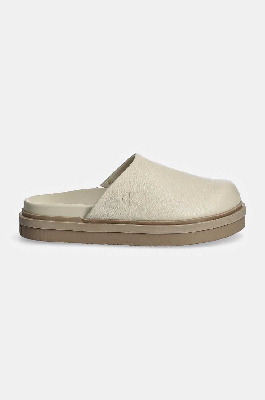 Шкіряні шльопанці Calvin Klein Jeans HOME CLOG SLIDE MG LTH жіночі колір бежевий YW0YW01686