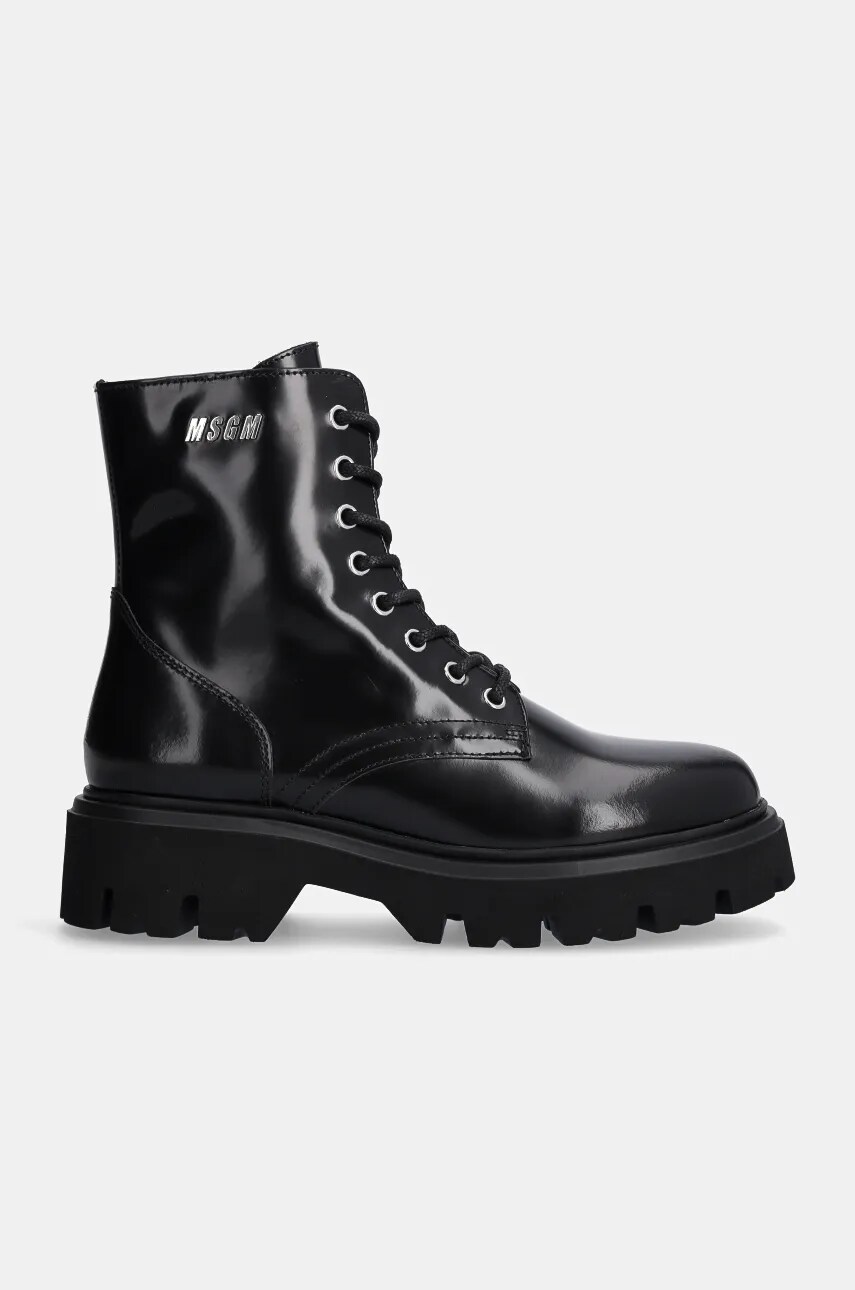 Шкіряні черевики MSGM жіночі колір чорний на платформі 3741MDS155 513