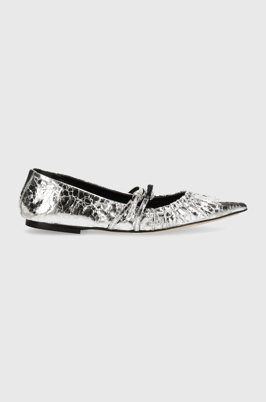 Купити Шкіряні балетки MSGM колір срібний  3741MDS420 905 – головне зображення