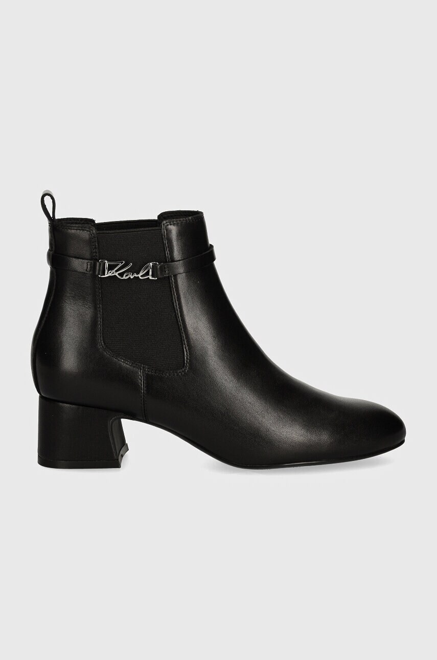 Шкіряні черевики Karl Lagerfeld BONNIE жіночі колір чорний каблук блок KL30344