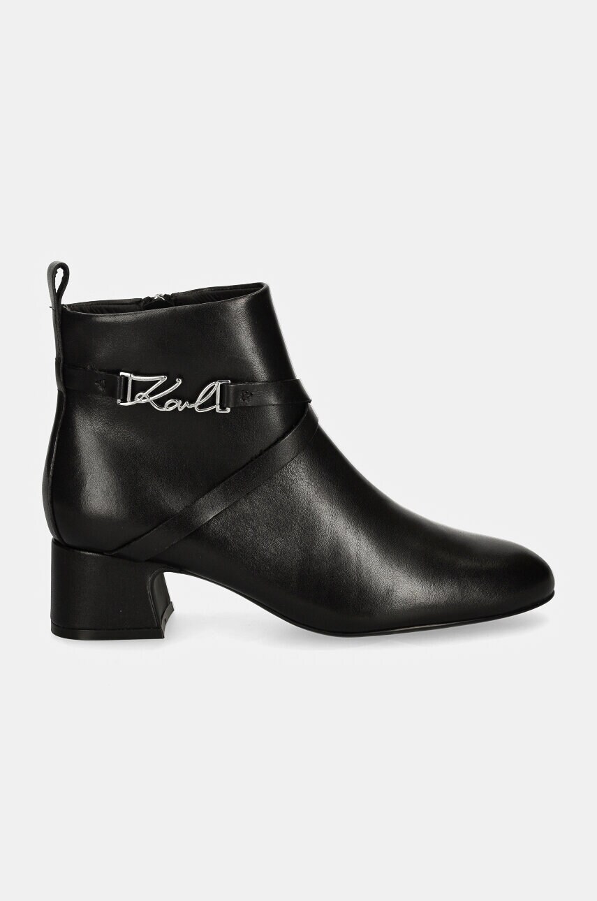 Шкіряні черевики Karl Lagerfeld BONNIE жіночі колір чорний каблук блок KL30354
