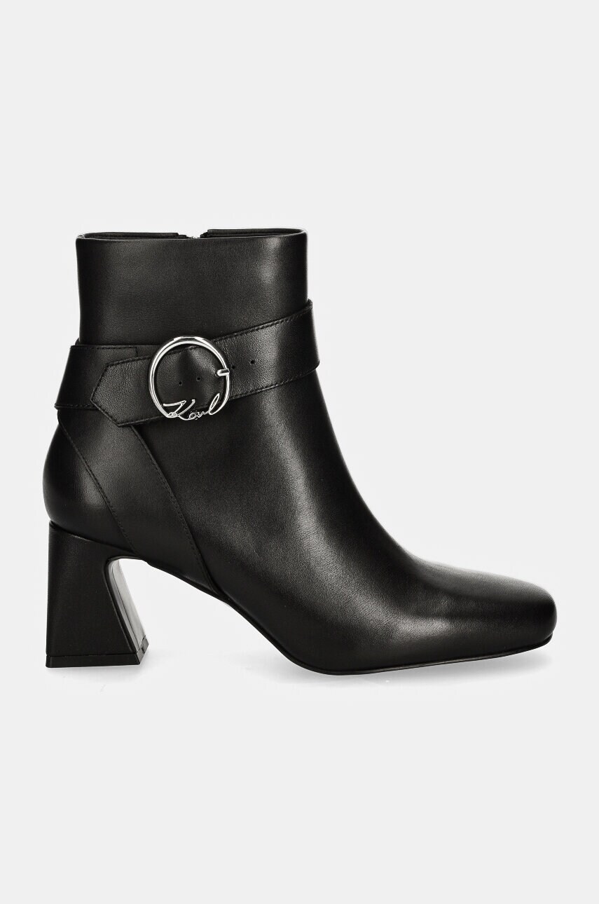 Шкіряні черевики Karl Lagerfeld BEATA жіночі колір чорний каблук блок KL31444