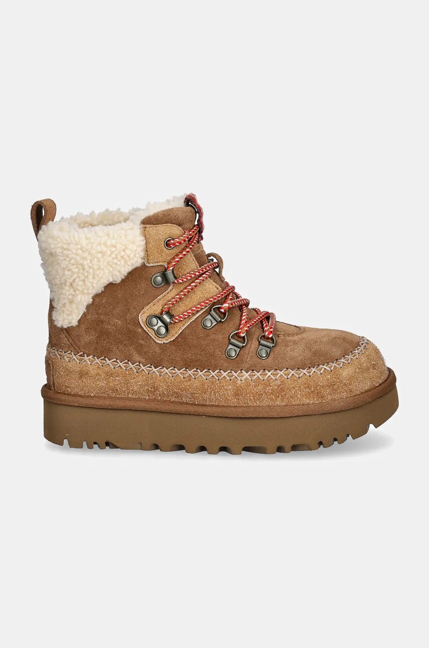 Замшеві кросівки UGG Classic Alpine Lace Up колір коричневий на плоскому ходу утеплене 1158271-CHE