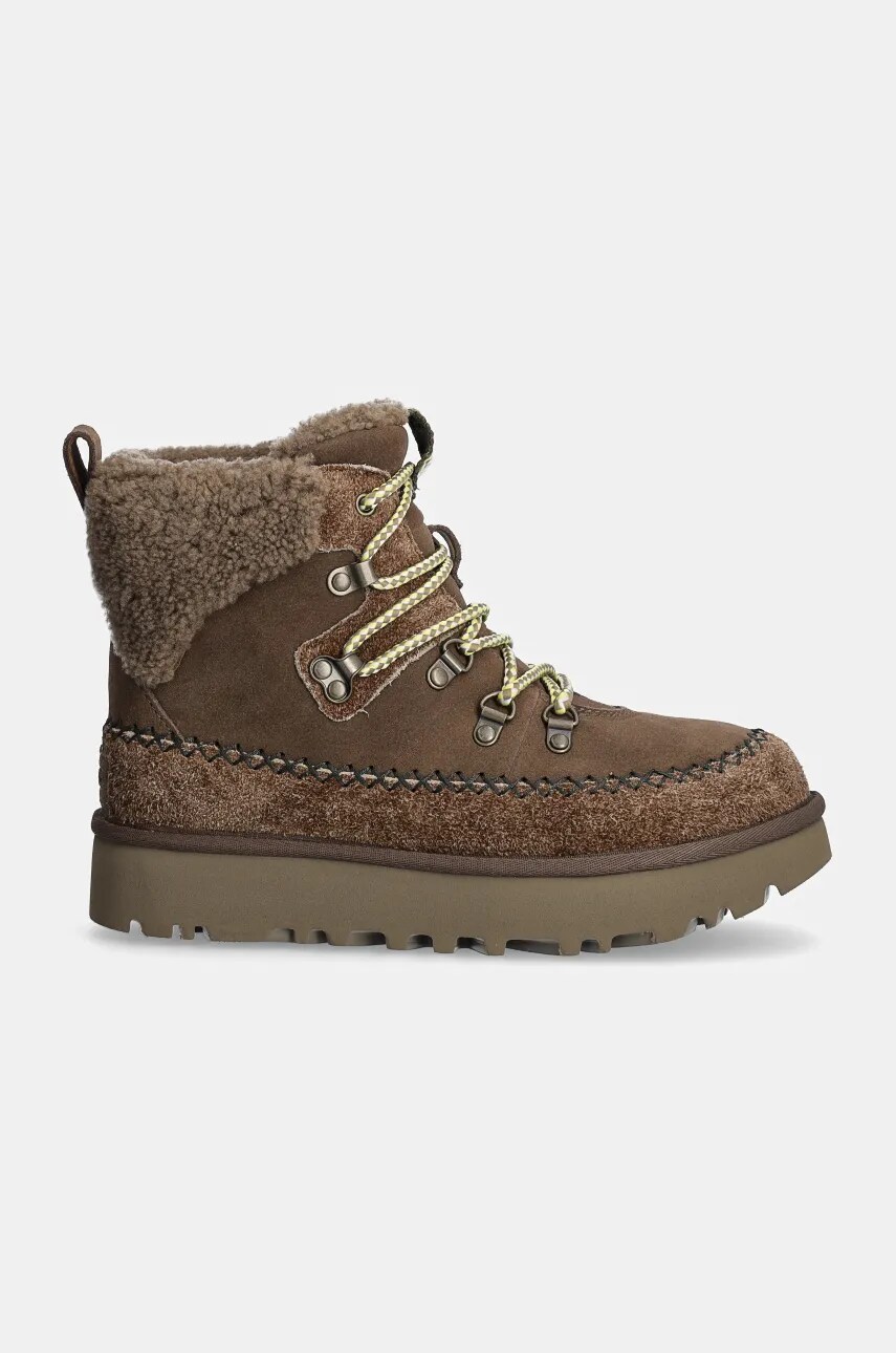 Замшеві чоботи UGG Classic Alpine Lace Up колір коричневий 1158271-HCK
