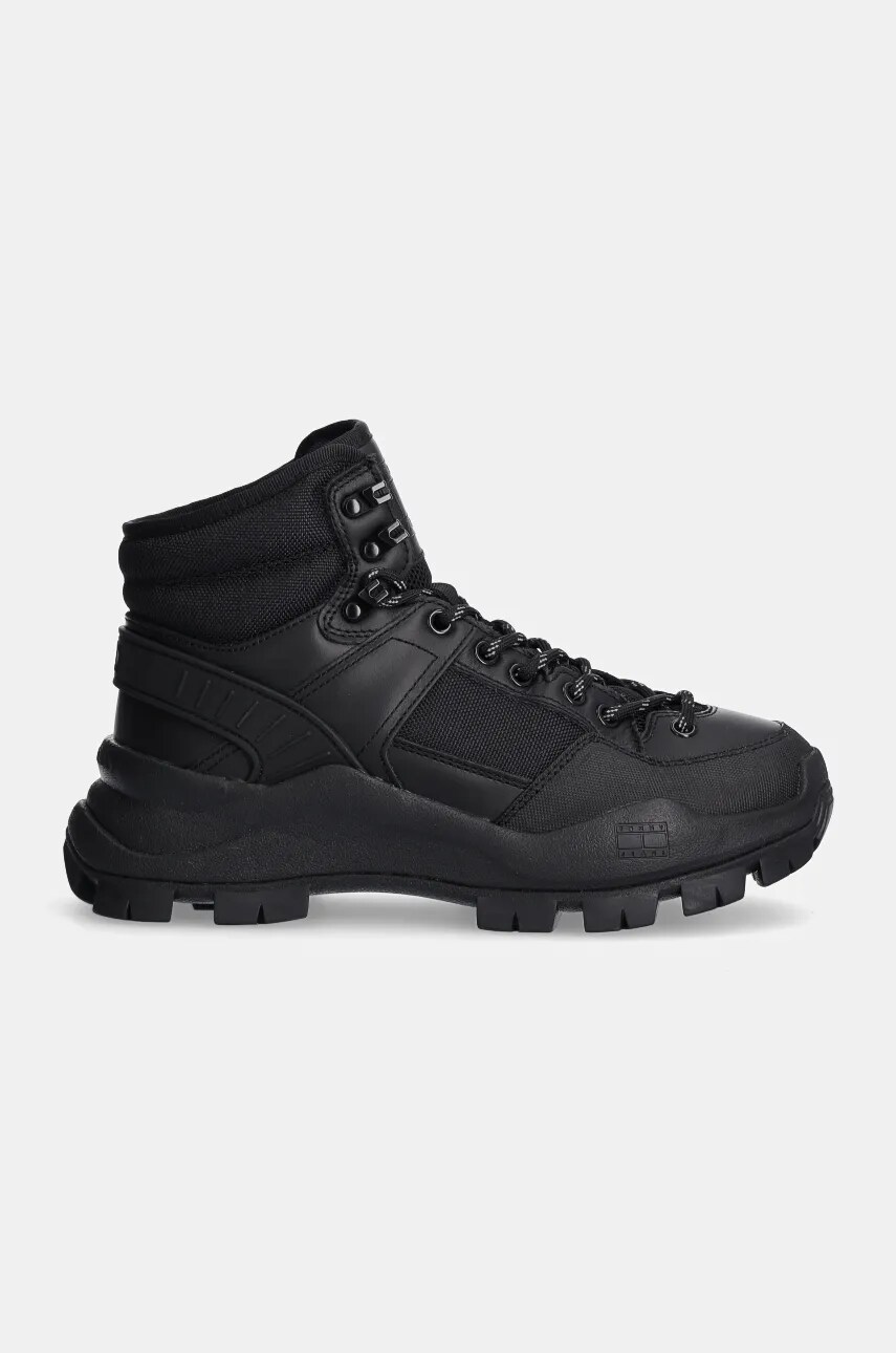 Черевики Tommy Jeans TJW FEMININE HYBRID BOOT колір чорний на плоскому ходу EN0EN02553