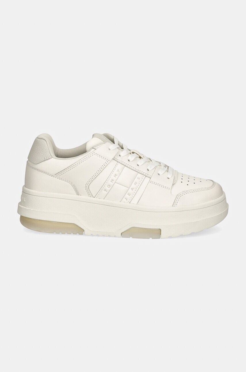 Шкіряні кросівки Tommy Jeans THE BROOKLYN FLATFORM колір білий EN0EN02592