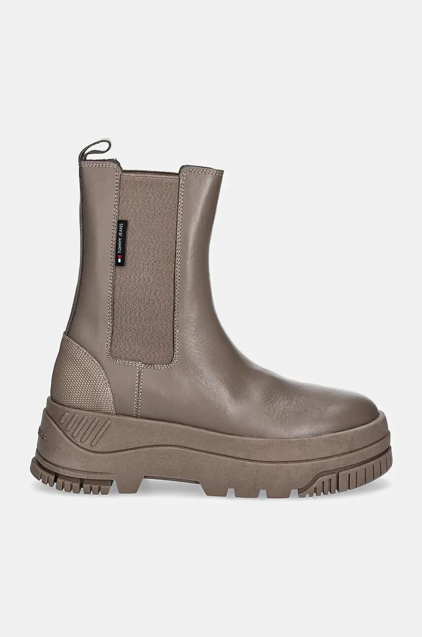Шкіряні черевики Tommy Jeans TJW CHELSEA FLATFORM BOOT жіночі колір коричневий на платформі EN0EN02597