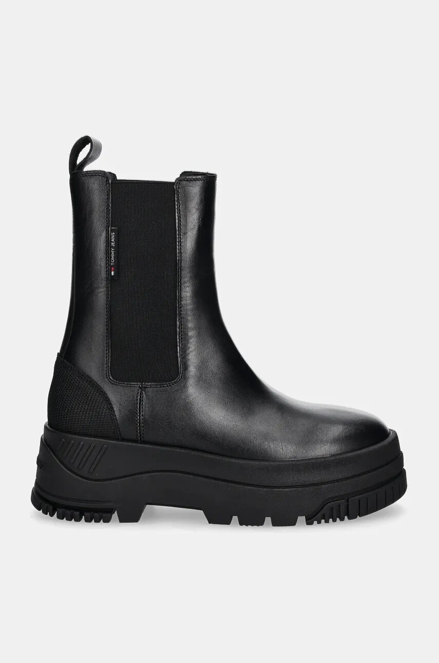 Шкіряні черевики Tommy Jeans TJW CHELSEA FLATFORM BOOT жіночі колір чорний на платформі EN0EN02597