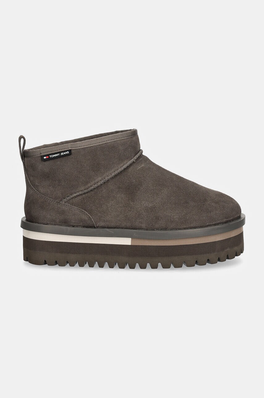 Замшеві чоботи Tommy Jeans TJW SUEDE FLATFORM BOOT WL колір сірий EN0EN02599