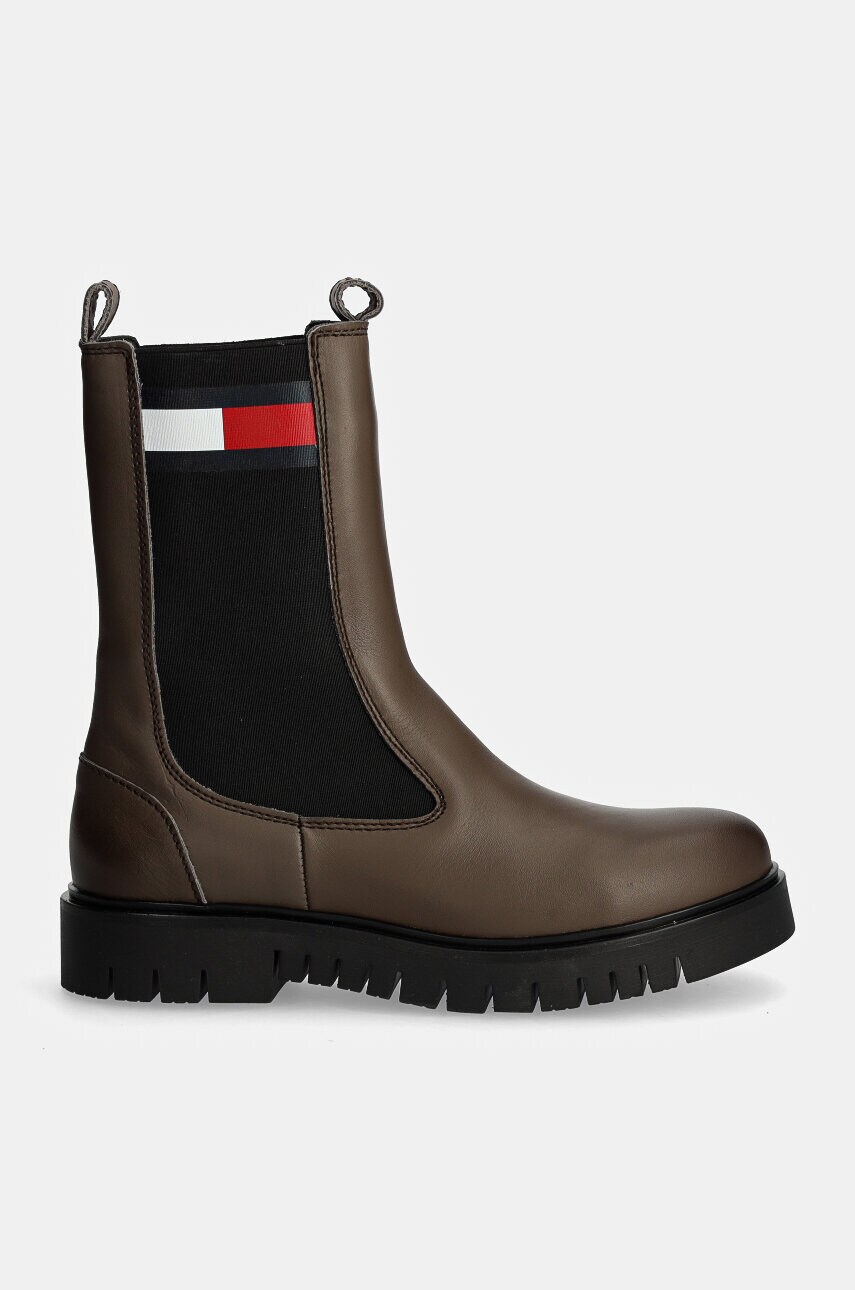Шкіряні черевики Tommy Jeans TJW LONG CHELSEA BOOT жіночі колір коричневий на платформі EN0EN02625