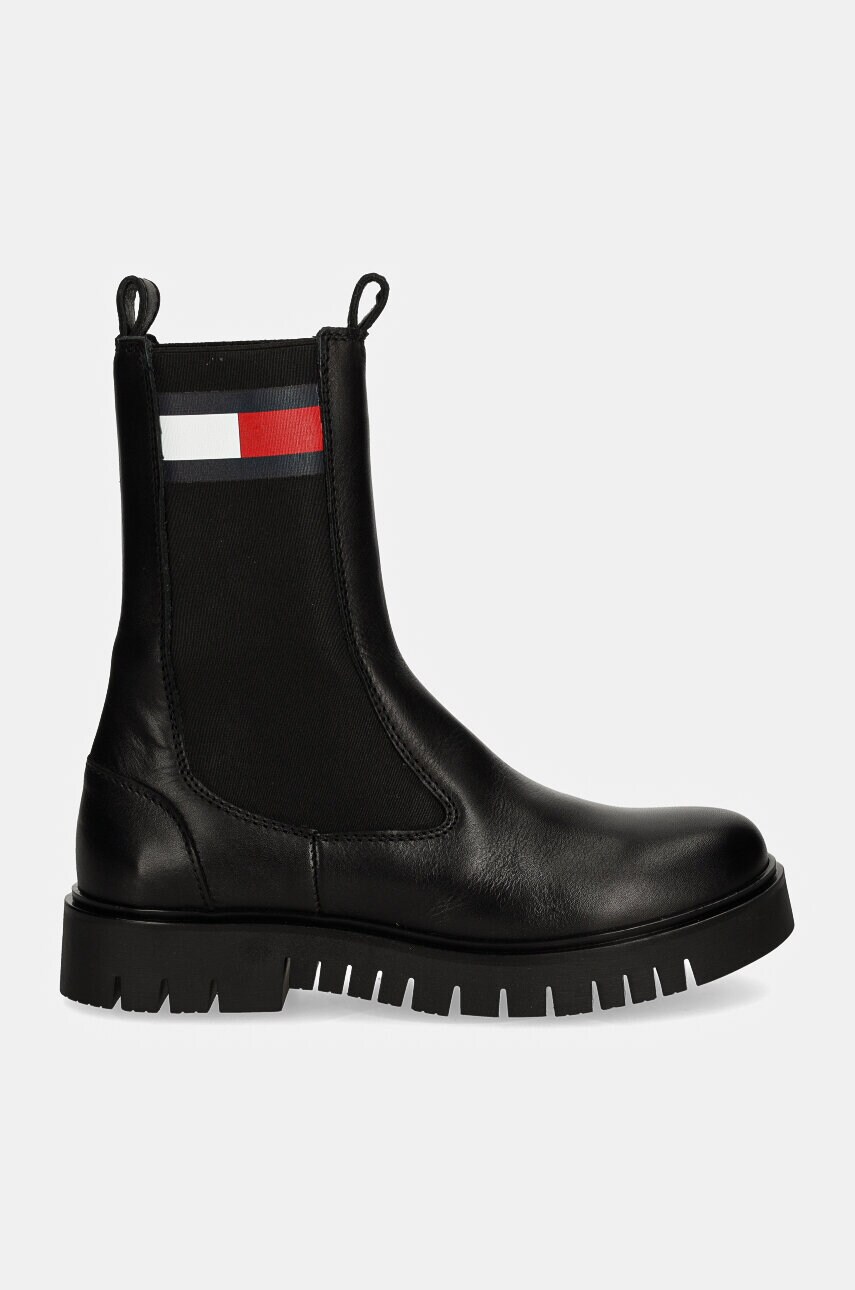 Шкіряні черевики Tommy Jeans TJW LONG CHELSEA BOOT жіночі колір чорний на платформі EN0EN02625