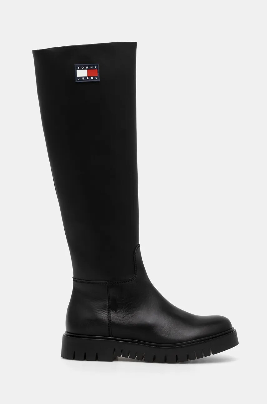 Чоботи Tommy Jeans TJW LONG SHAFT BOOT жіночі колір чорний на плоскому ходу EN0EN02627
