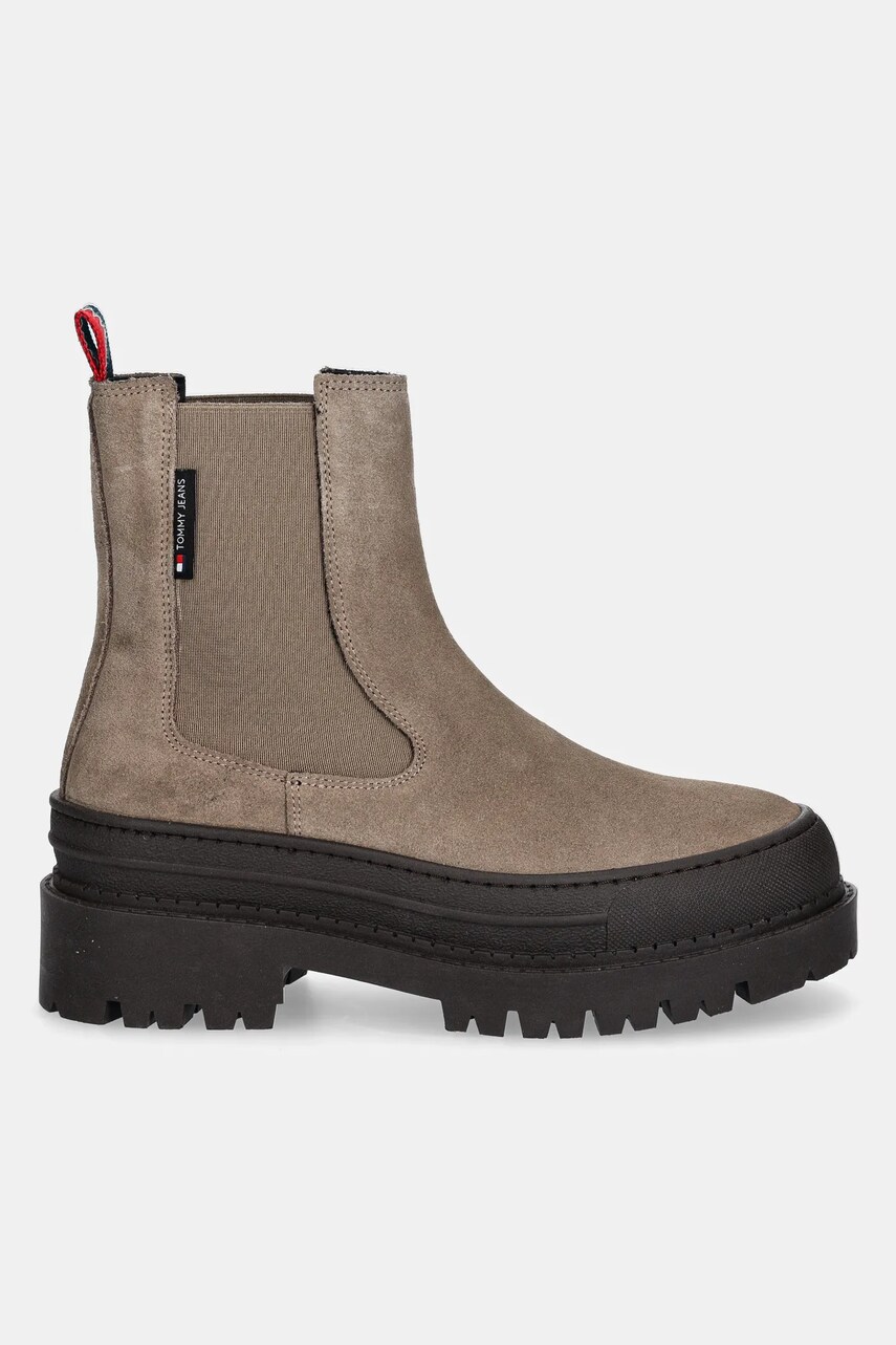 Купити Замшеві черевики Tommy Jeans TJW FOXING CHELSEA SUEDE жіночі колір бежевий на платформі EN0EN02631 – головне зображення