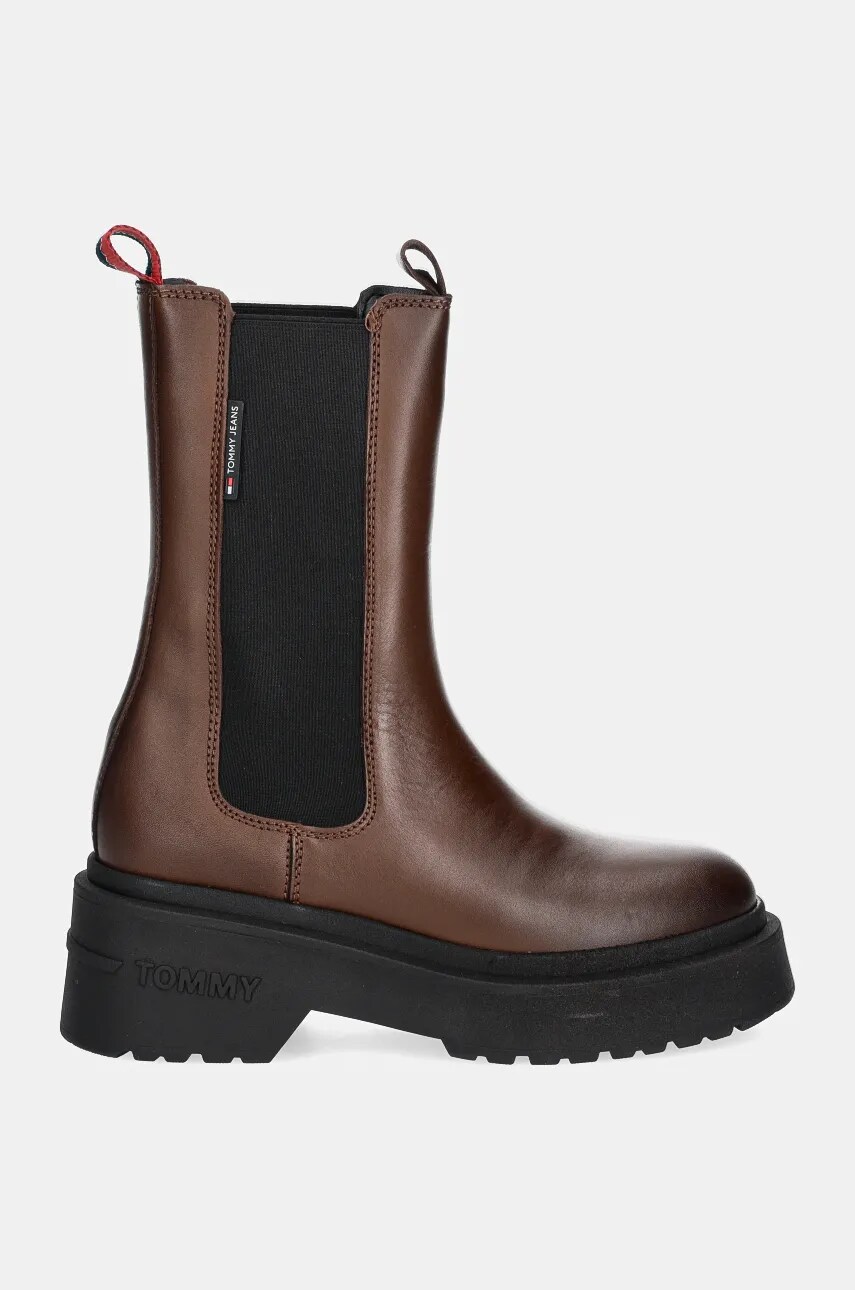 Шкіряні черевики Tommy Jeans TJW CHUNKY CHELSEA жіночі колір коричневий на платформі EN0EN02635