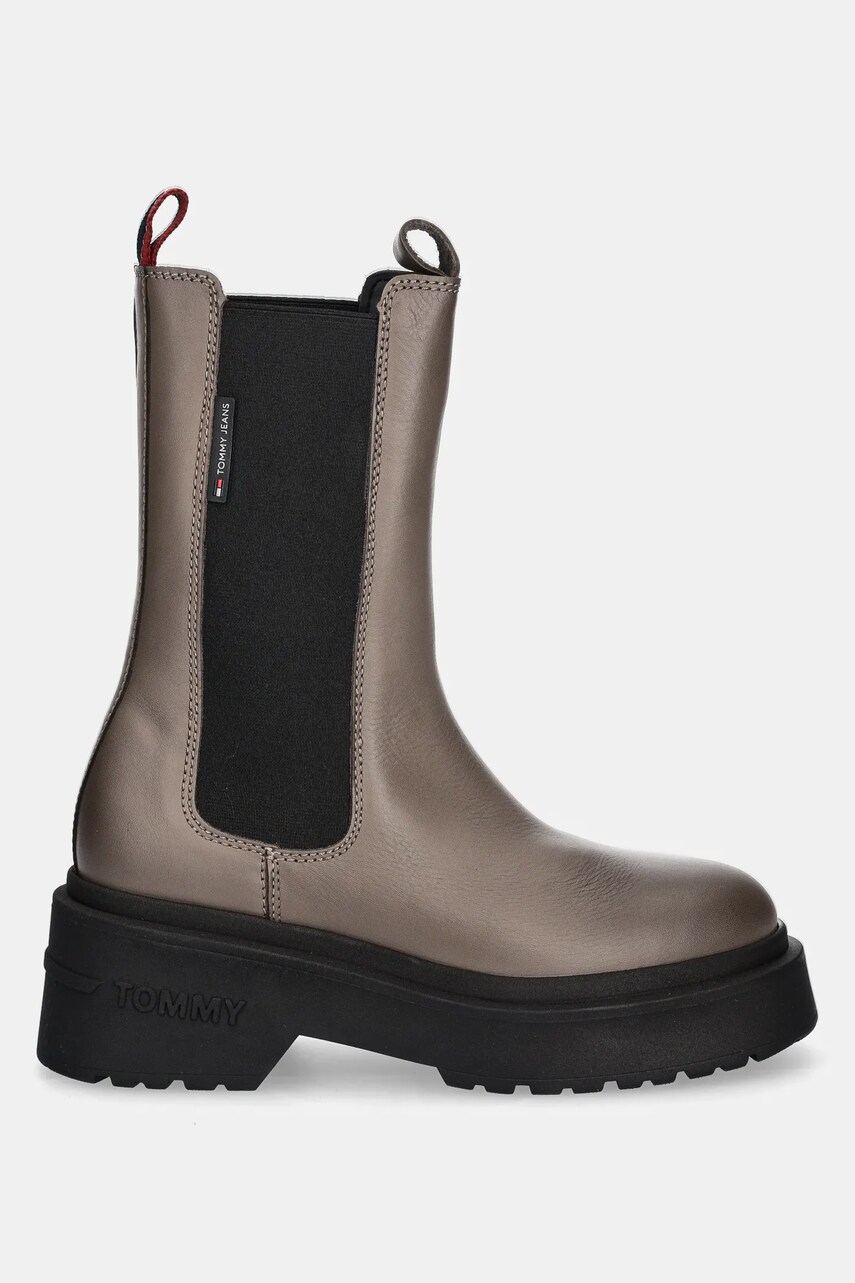 Шкіряні черевики Tommy Jeans TJW CHUNKY CHELSEA жіночі колір сірий на платформі EN0EN02635
