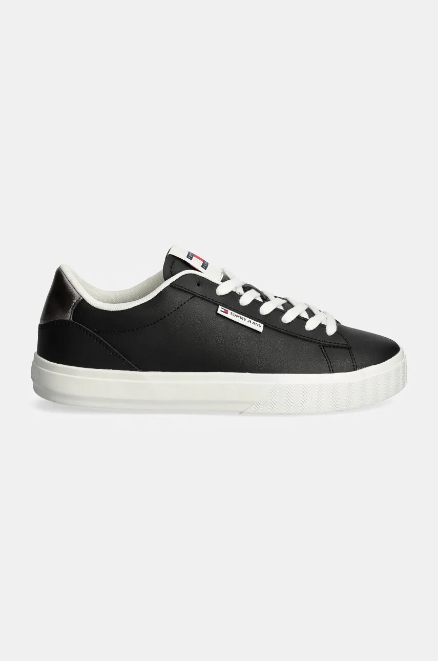 Шкіряні кросівки Tommy Jeans TJW CUPSOLE SNEAKER METALLIC колір чорний EN0EN02686