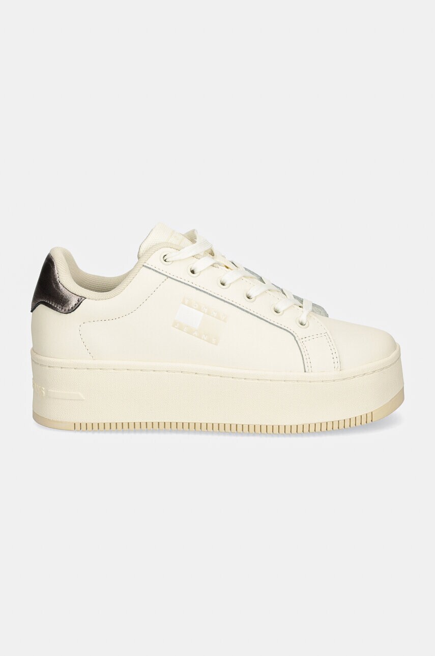 Шкіряні кросівки Tommy Jeans TJW FLATFORM SNEAKER METALLIC колір бежевий EN0EN02711