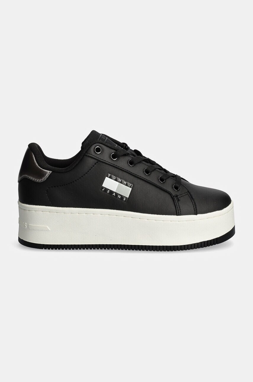 Шкіряні кросівки Tommy Jeans TJW FLATFORM SNEAKER METALLIC колір чорний EN0EN02711