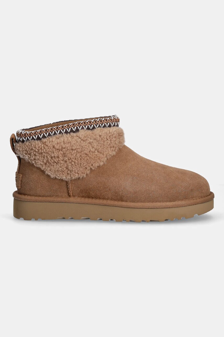 Замшеві чоботи UGG Classic Ultra Mini Maxi Curly колір коричневий 1158263-CHE
