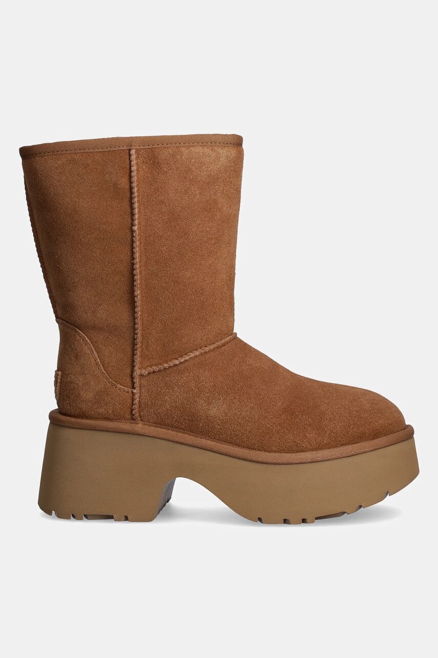 Замшеві чоботи UGG Classic Short New Heights жіночі колір коричневий на платформі утеплене 1158310-CHE