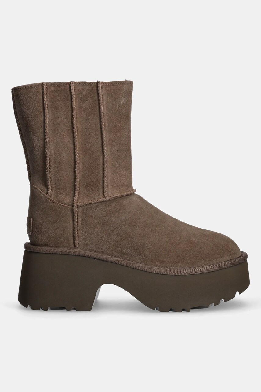 Замшеві черевики UGG Classic Twin Seam New Heights жіночі колір коричневий на платформі утеплене 1158313-HCK