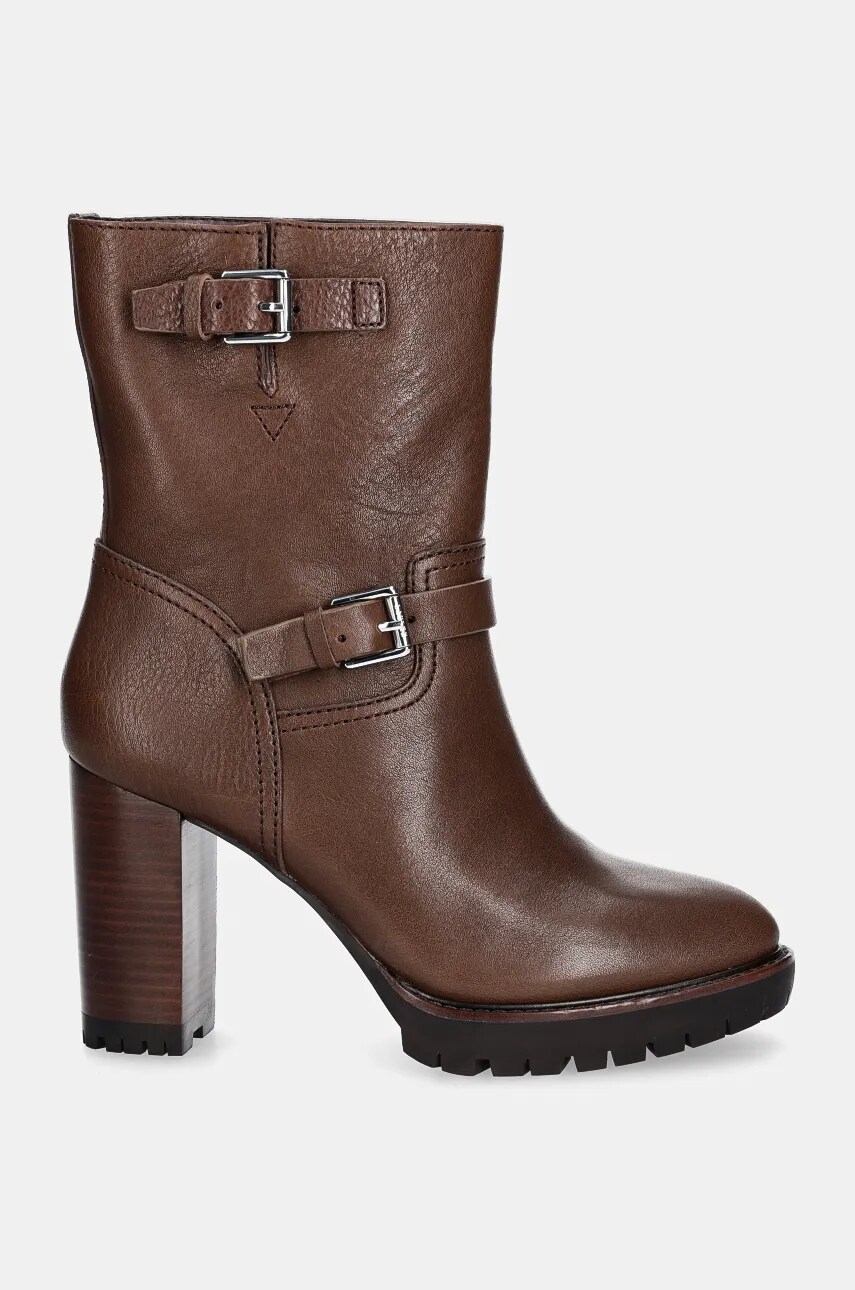 Шкіряні черевики Lauren Ralph Lauren Lyvia жіночі колір коричневий каблук блок 802937819003