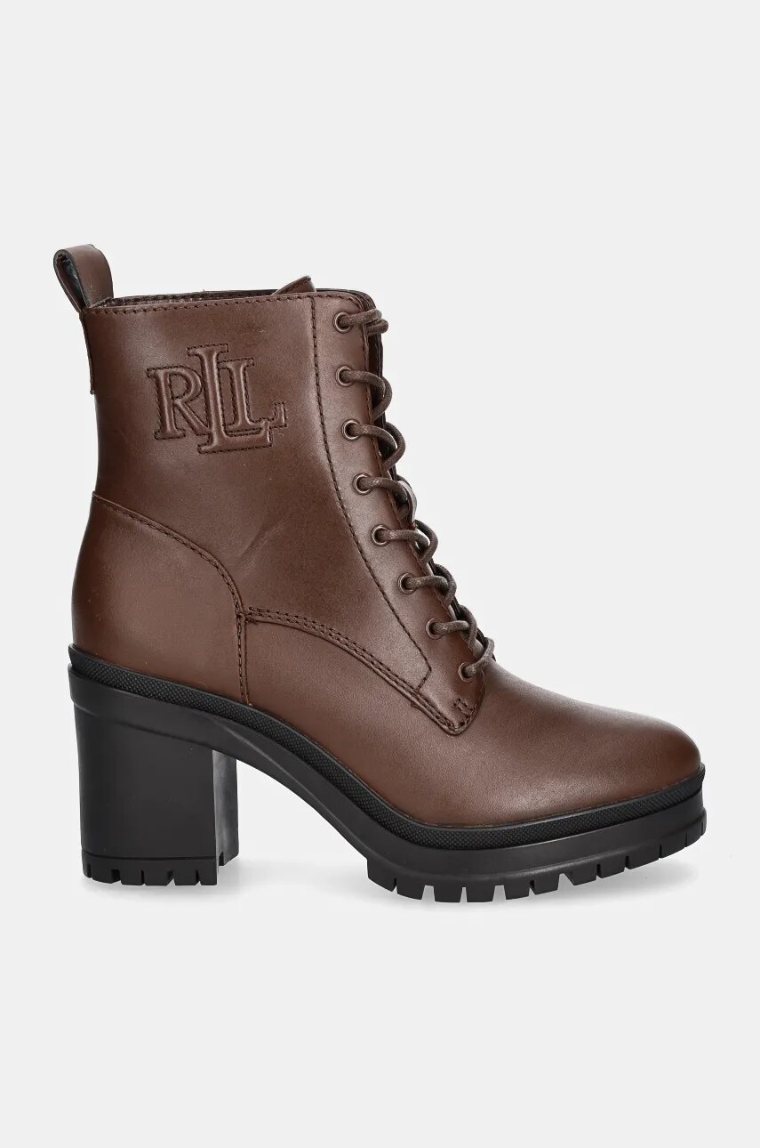 Шкіряні черевики Lauren Ralph Lauren Cameron жіночі колір коричневий каблук блок 802937826002