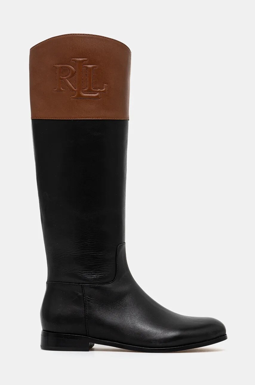 Купити Шкіряні чоботи Lauren Ralph Lauren Justine II жіночі колір чорний на плоскому ходу 802942512001 – головне зображення