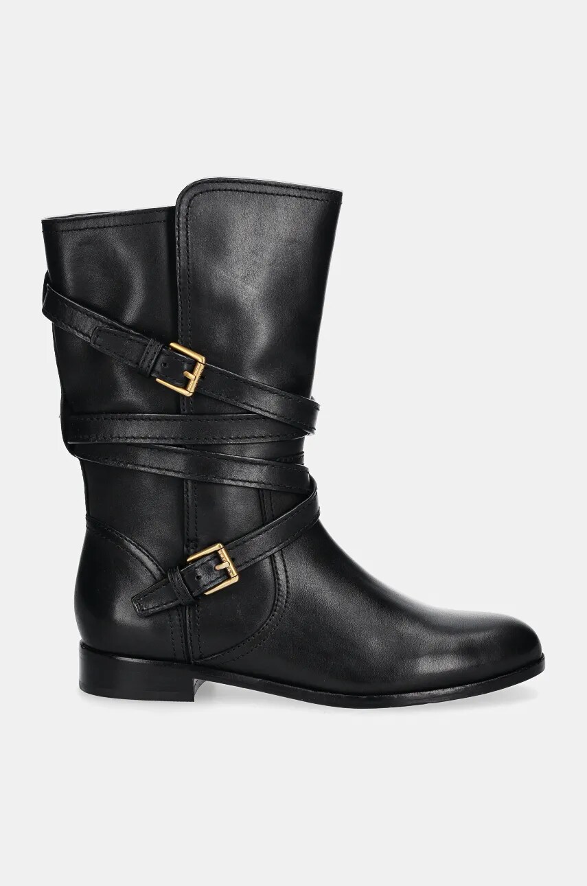 Шкіряні черевики Lauren Ralph Lauren Briannah жіночі колір чорний на плоскому ходу 802945680001
