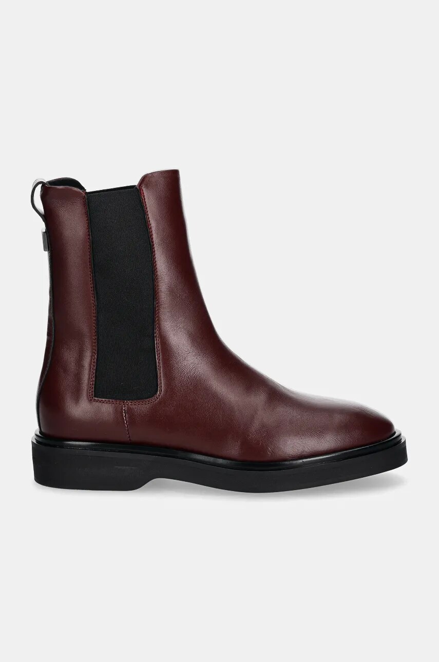 Шкіряні черевики Calvin Klein FLAT CHELSEA BOOT LTH жіночі колір бордовий на плоскому ходу HW0HW02180