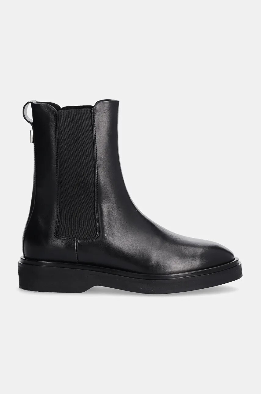 Шкіряні черевики Calvin Klein FLAT CHELSEA BOOT LTH жіночі колір чорний на плоскому ходу HW0HW02180