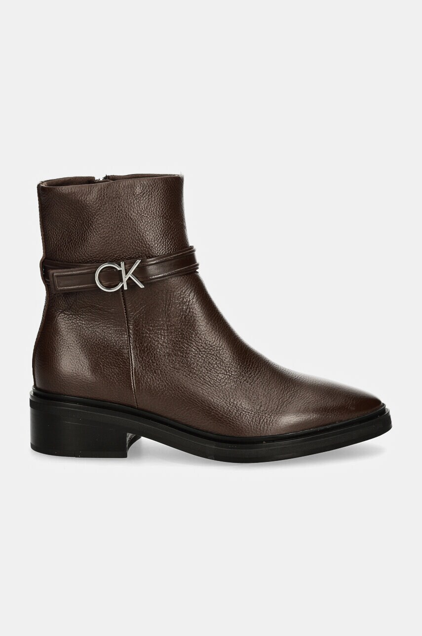 Шкіряні черевики Calvin Klein HEEL ANKLE BOOT 30 W/HW LTH жіночі колір коричневий на плоскому ходу HW0HW02183