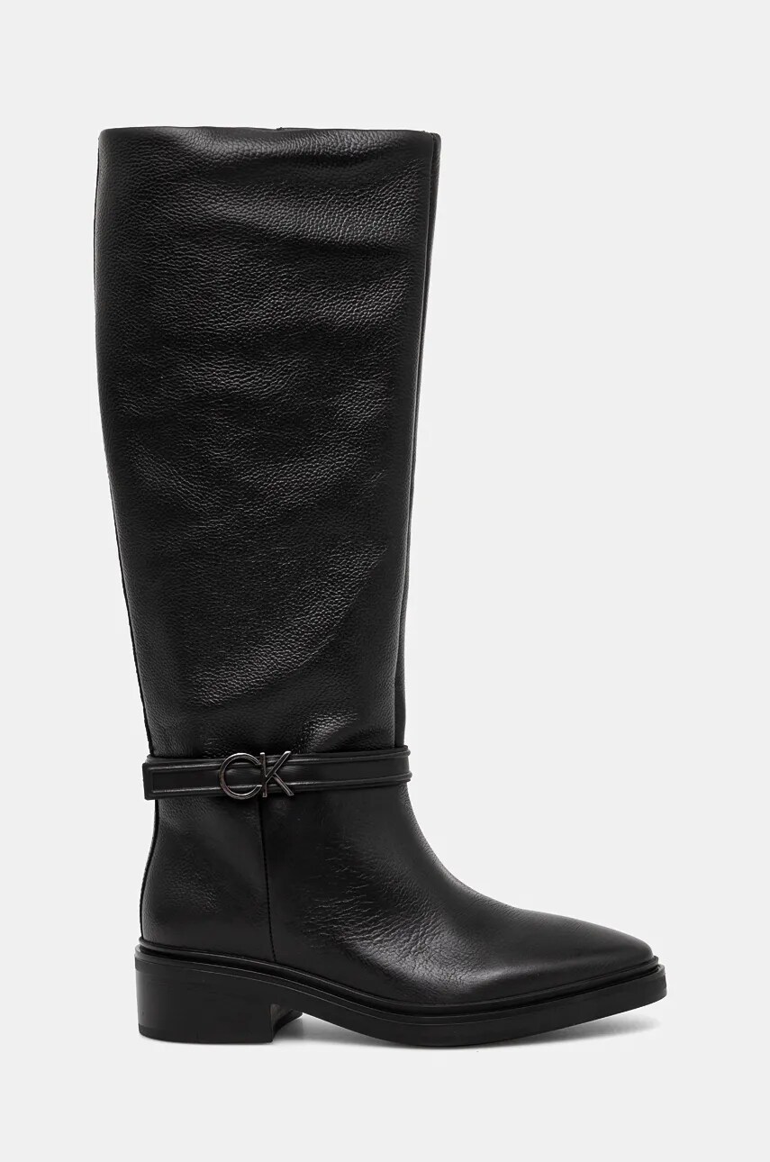 Шкіряні чоботи Calvin Klein HEEL KNEE BOOT 30 W/HW LTH жіночі колір чорний на платформі HW0HW02184