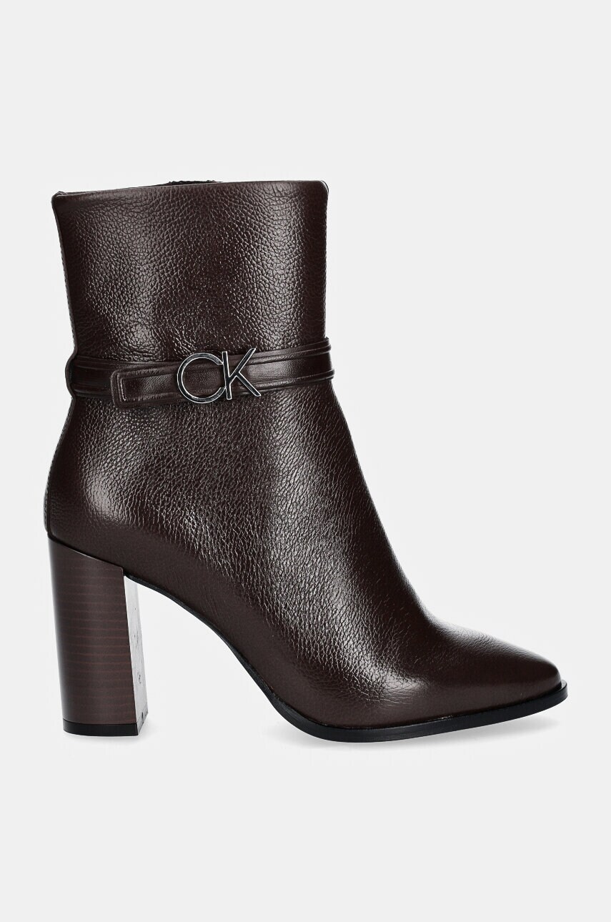 Черевики Calvin Klein HEEL ANKLE BOOT 85 W/HW LTH жіночі колір коричневий каблук блок HW0HW02185