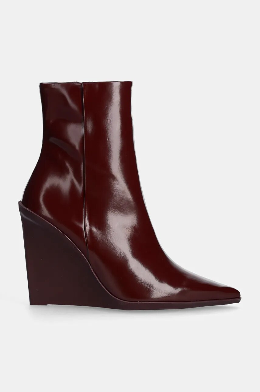 Шкіряні черевики Calvin Klein WEDGE ANKLE BOOT 90 LTH жіночі колір бордовий на танкетці HW0HW02256