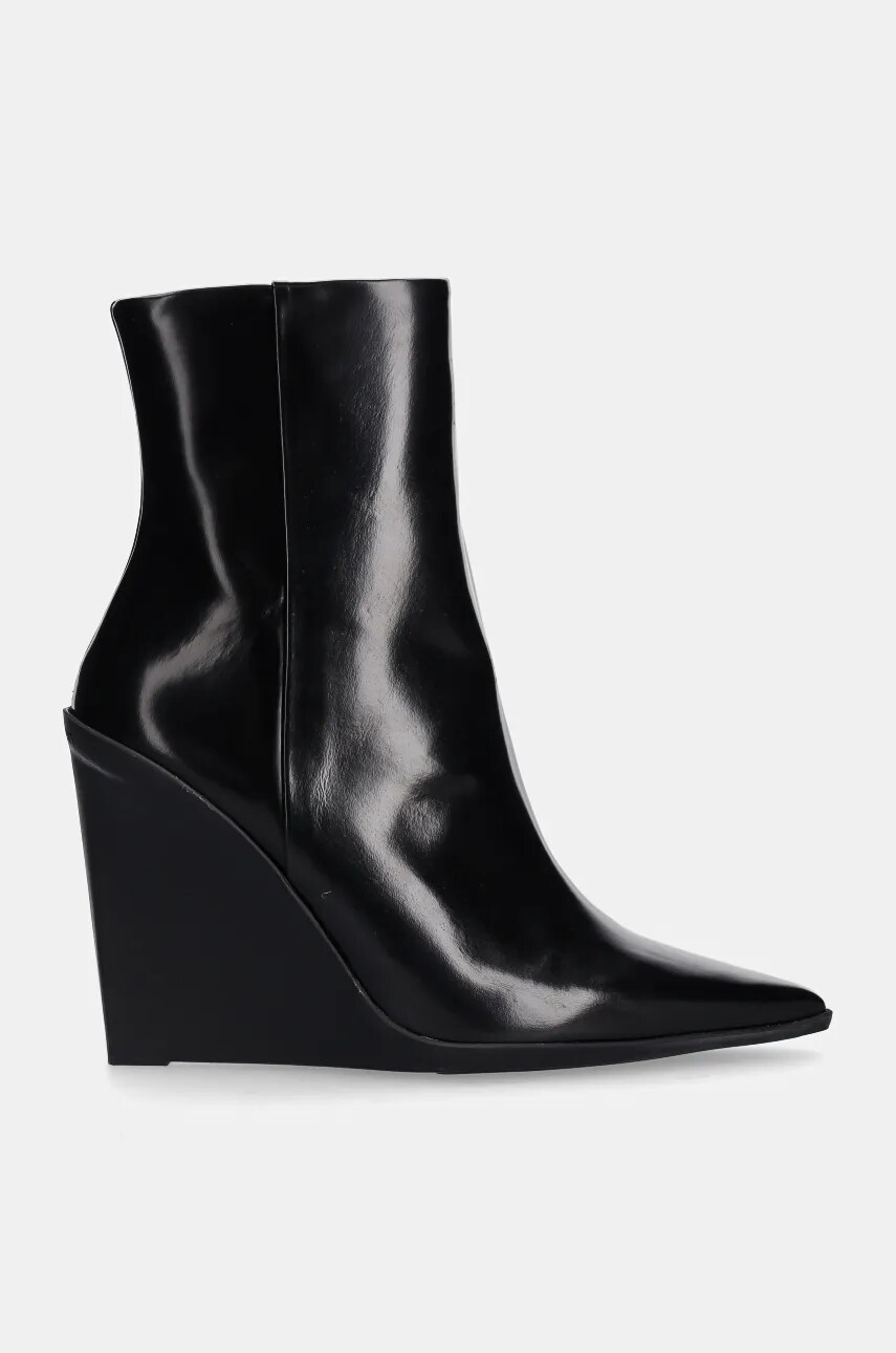Шкіряні черевики Calvin Klein WEDGE ANKLE BOOT 90 LTH жіночі колір чорний на танкетці HW0HW02256