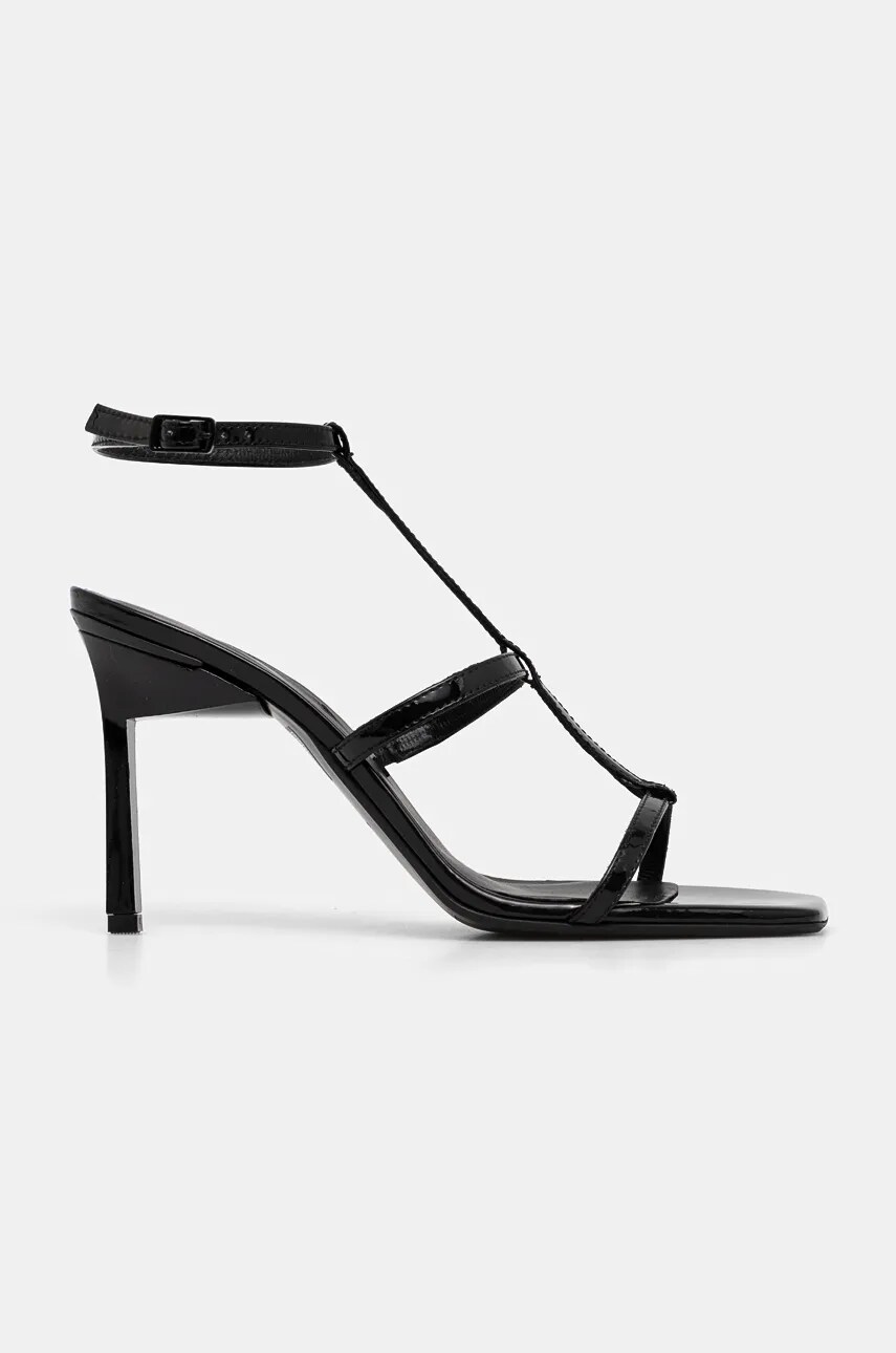 Шкіряні сандалі Calvin Klein HEEL GLADI SANDAL 90 PAT колір чорний HW0HW02312