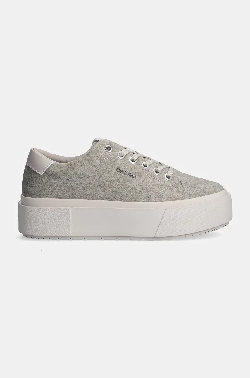 Кросівки Calvin Klein FLATFORM CUP LACE UP W/ML FELT колір сірий HW0HW02325