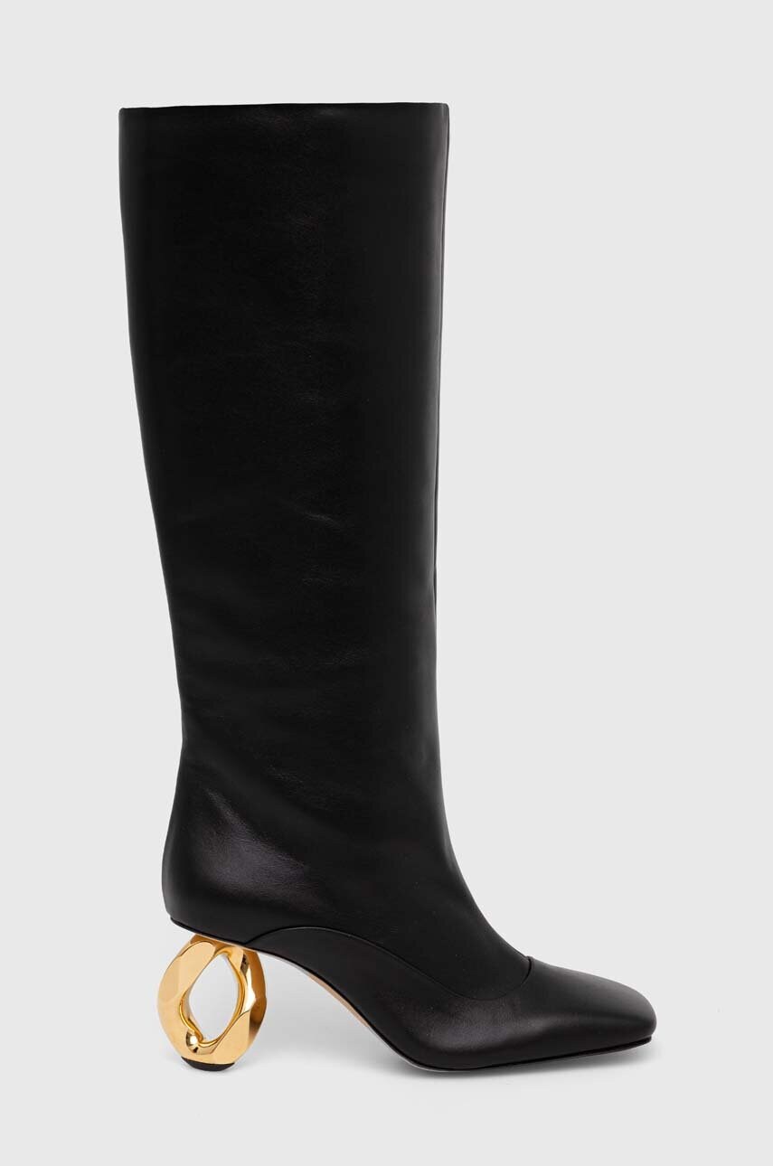 Шкіряні чоботи JW Anderson Chain Heel жіночі колір чорний каблук блок ANW43020A