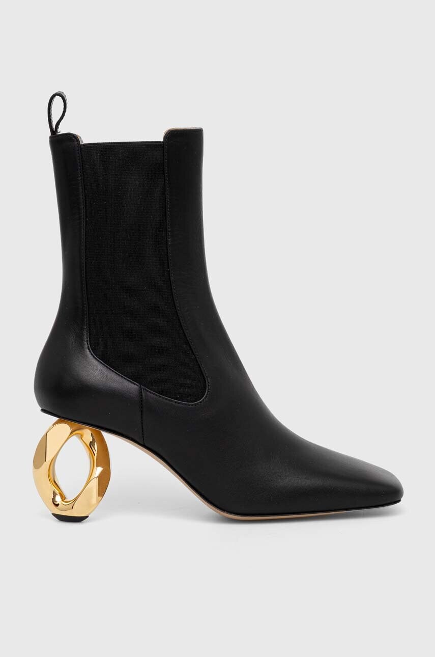 Шкіряні черевики JW Anderson Chain Heel жіночі колір чорний каблук блок ANW43021A