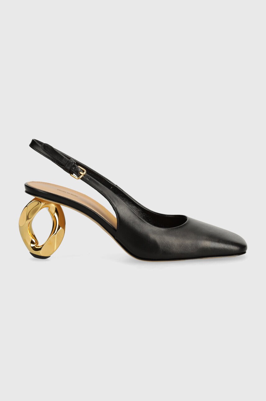 Шкіряні туфлі JW Anderson Chain Heel колір чорний каблук блок відкрита п'ята ANW43022A