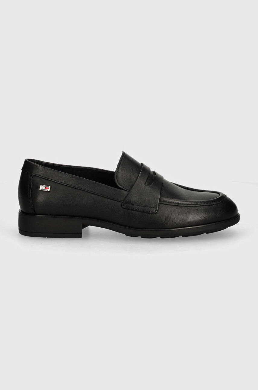Шкіряні мокасини Tommy Hilfiger FLAG LEATHER CLASSIC LOAFER жіночі колір чорний на плоскому ходу FW0FW08030