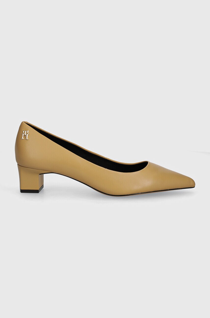 Шкіряні туфлі Tommy Hilfiger TH MID HEEL PUMP колір бежевий каблук блок FW0FW08204