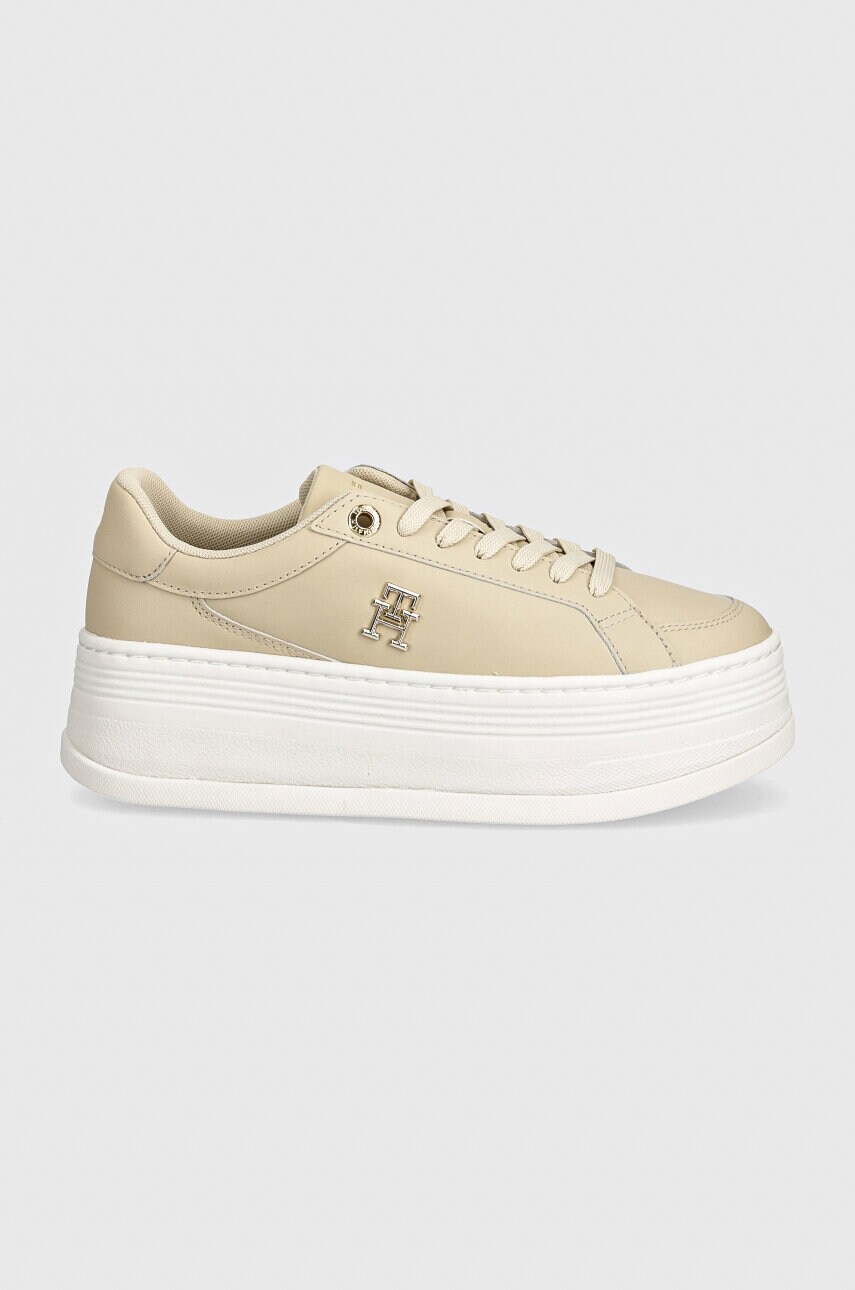 Шкіряні кросівки Tommy Hilfiger TH PLATFORM SNEAKER LTHR колір бежевий FW0FW08209