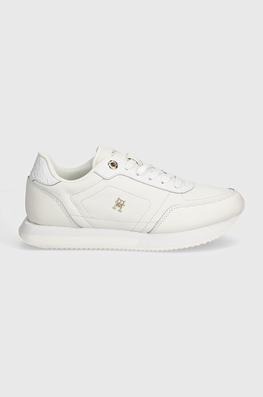 Шкіряні кросівки Tommy Hilfiger ELEVATED ESSENT RUNNER MONOGRAM колір білий FW0FW08285