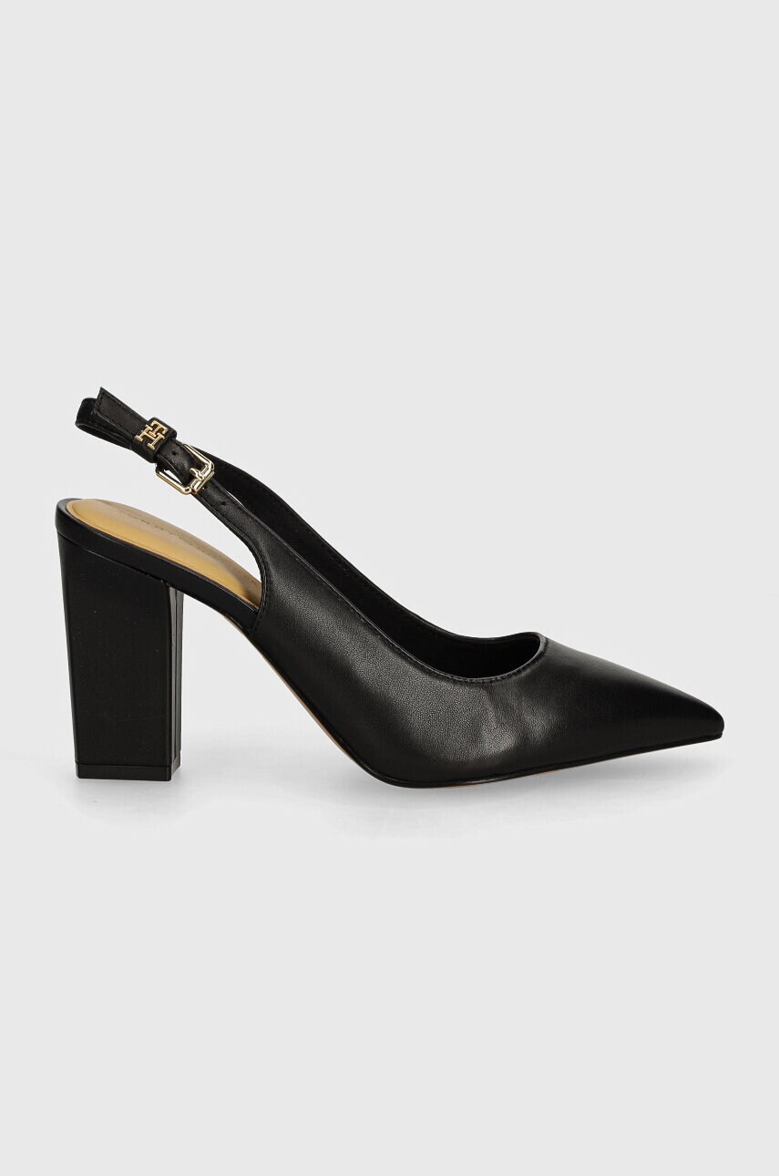 Шкіряні туфлі Tommy Hilfiger TH BLOCK HIGH HEEL PUMP колір чорний каблук блок відкрита п'ята FW0FW08289