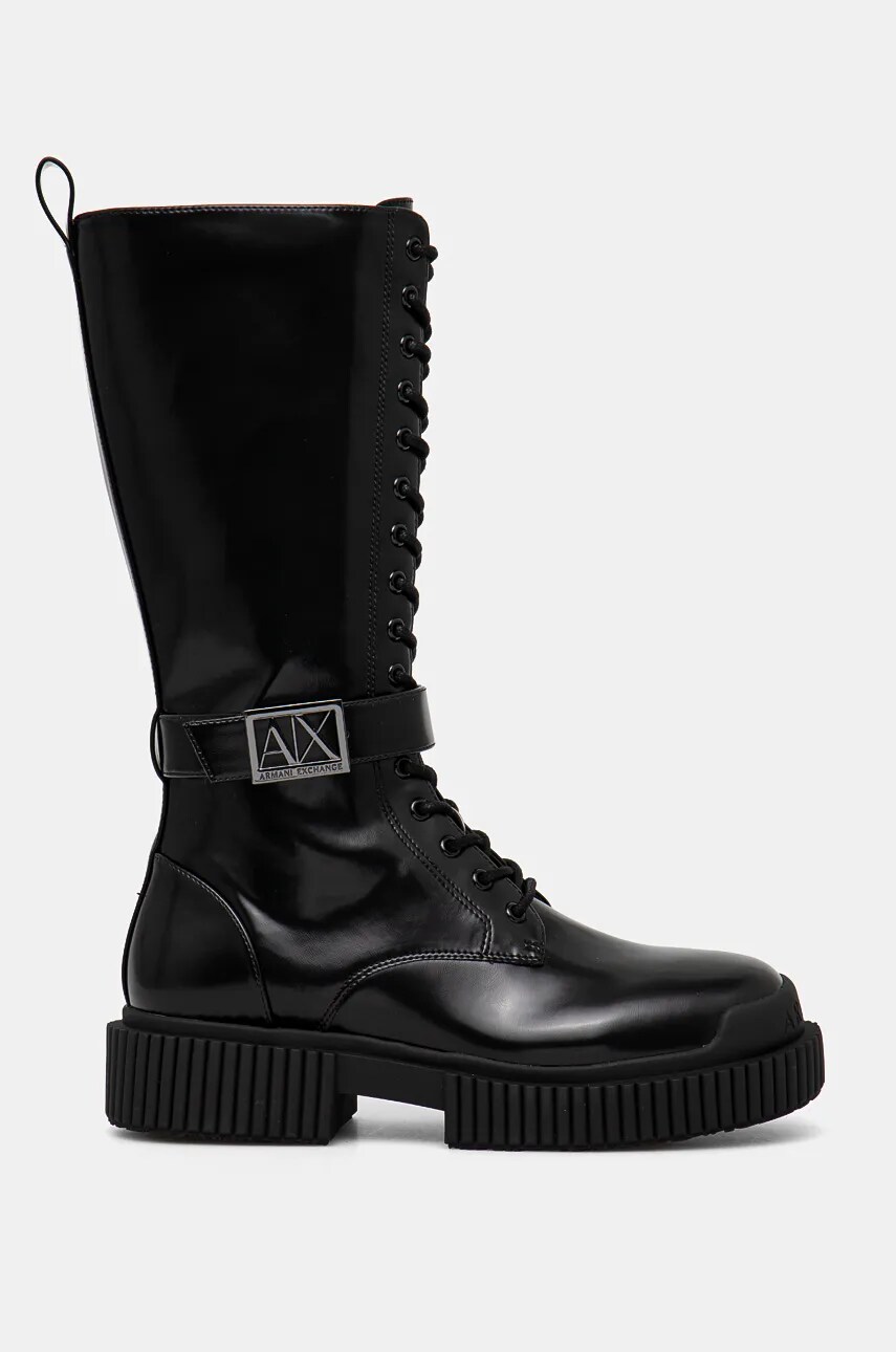 Чоботи Armani Exchange жіночі колір чорний на платформі XDO017 XV876 00002