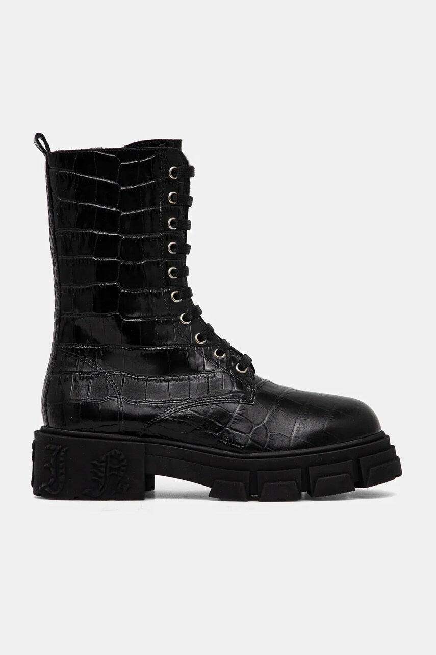 Купити Шкіряні черевики Philipp Plein Croco Gothic жіночі колір чорний на плоскому ходу утеплене WSE0838 PLE010N 02 – головне зображення