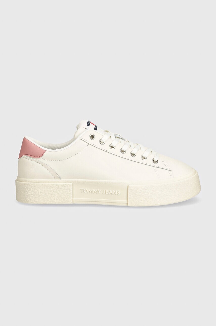 Шкіряні кросівки Tommy Jeans TJW FOXING FLATFORM колір білий EN0EN02567