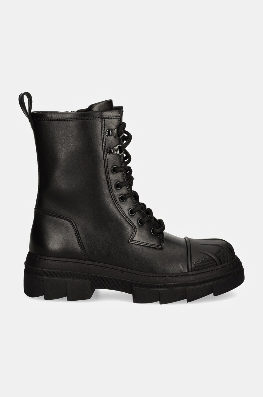 Шкіряні черевики Furla Gum Army Boot жіночі колір чорний на плоскому ходу YI60FGU BX3508 O6000